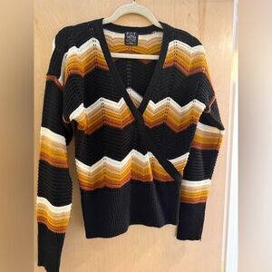 Women's V-Neck Sweater - Black, Brown, and White